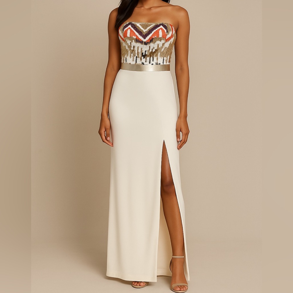 Bebe Embellished Bustier Maxi Dress with Slit - Size 0